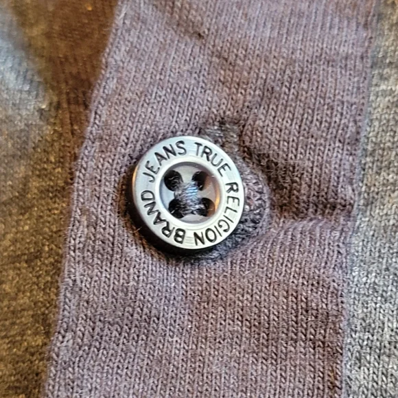 True Religion Hooded Henley Shirt Dark Blue Heathered Cotton Blend Size Medium